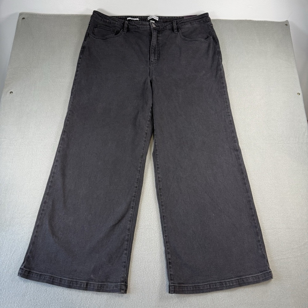 NWT Ava & Viv Womens Plus Size 20R Black Wide Leg High Rise Relaxed Fit Jeans